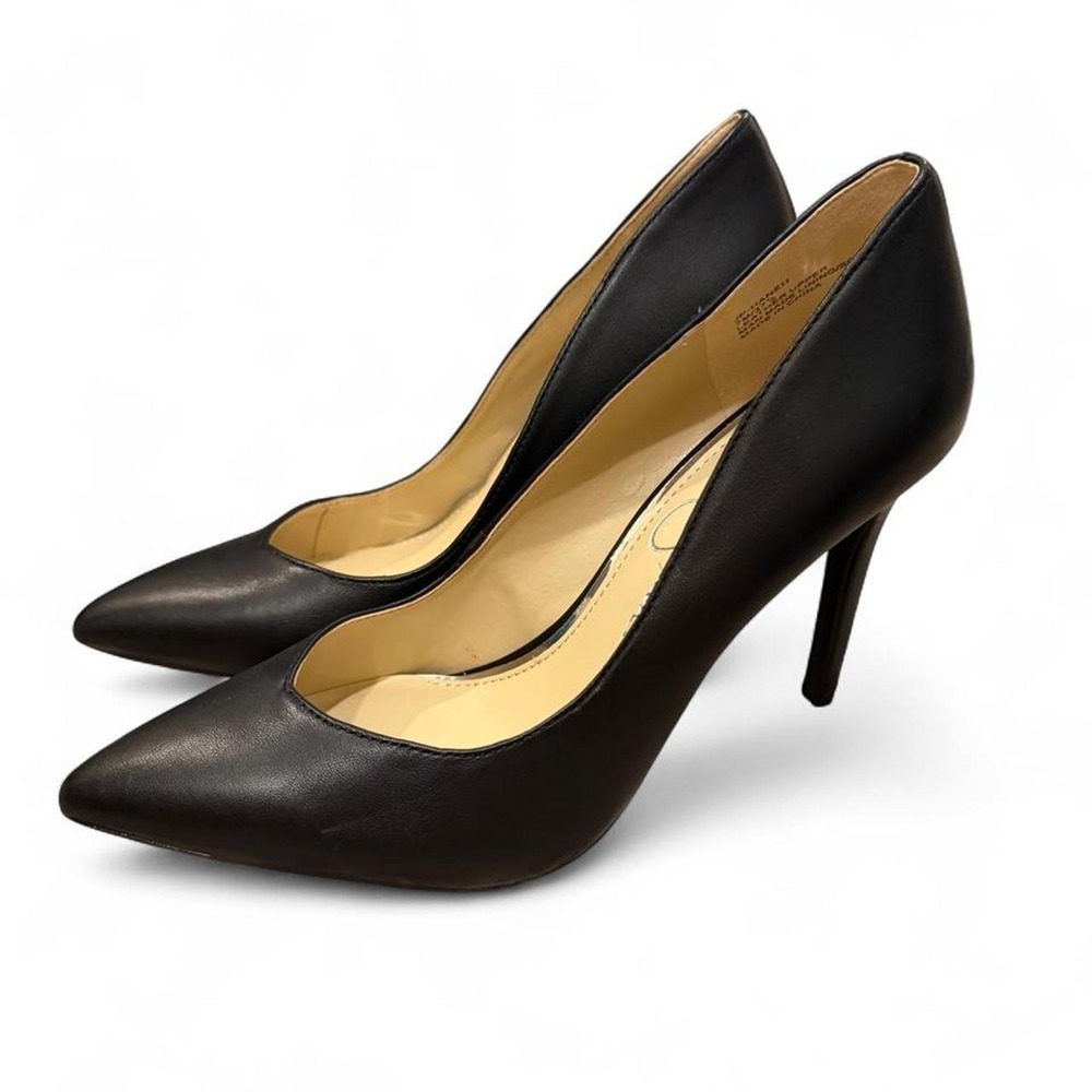 Jessica Simpson Phaneh Black Leather Pointed Toe Stiletto Pumps Size 7M